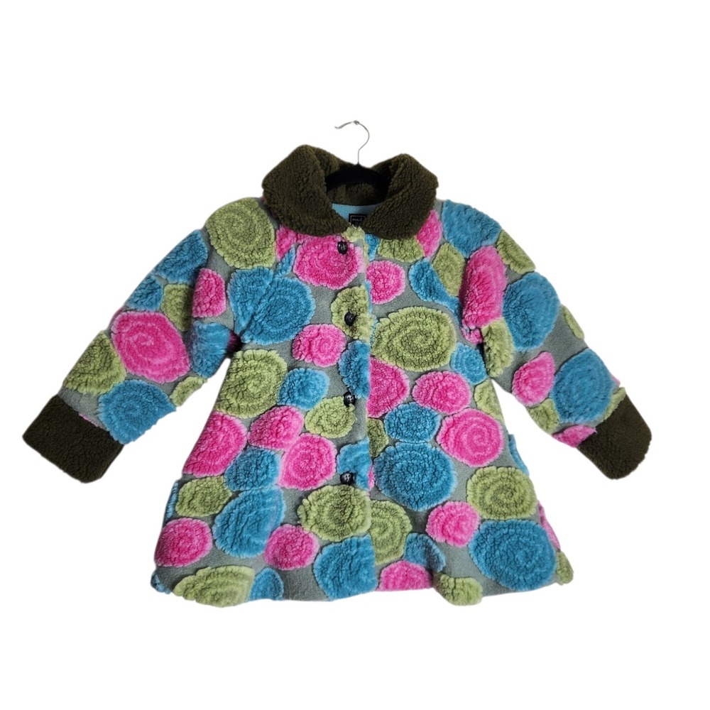 Mack & Co Kids Faux Fur Polka Dot Coat Multi-Color Pink Blue Green Size 5